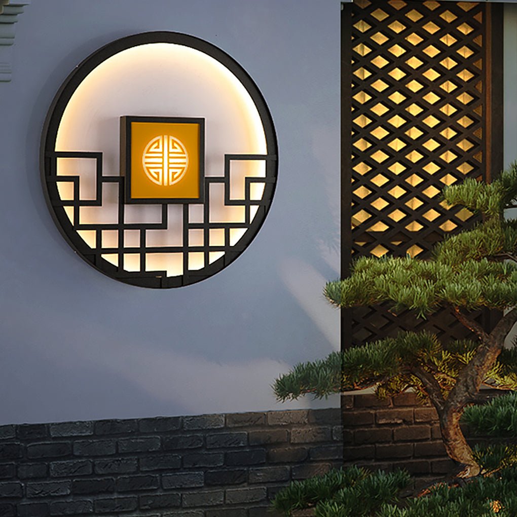 Round Retro Hollow Outdoor Wall Sconce — Stainless Steel, LED 15–35W, IP54, 14" to 47"