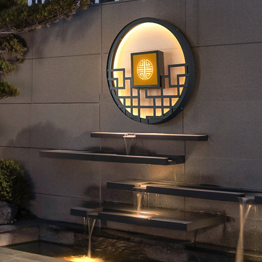 Round Retro Hollow Outdoor Wall Sconce — Stainless Steel, LED 15–35W, IP54, 14" to 47"
