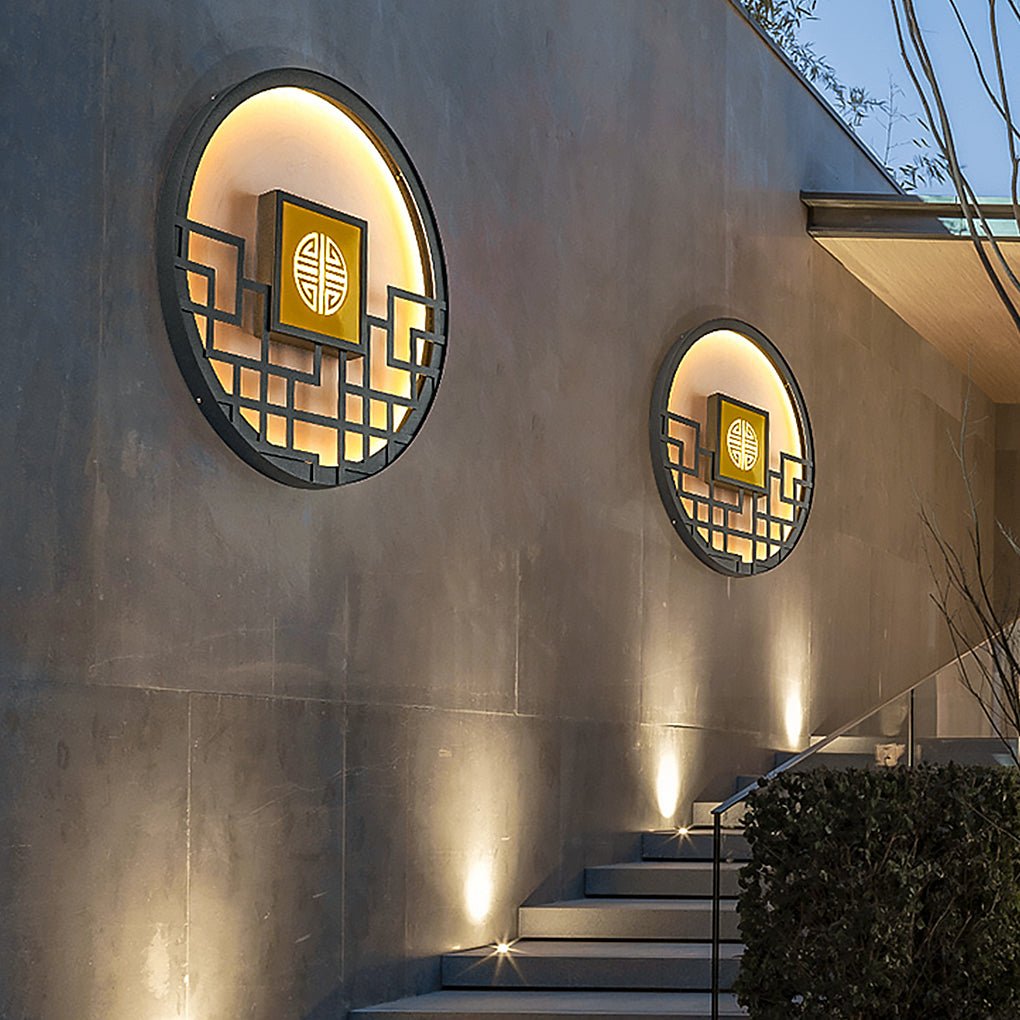 Round Retro Hollow Outdoor Wall Sconce — Stainless Steel, LED 15–35W, IP54, 14" to 47"