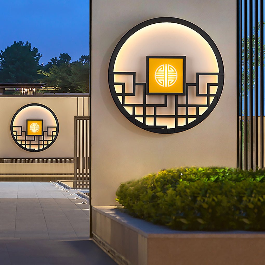 Round Retro Hollow Outdoor Wall Sconce — Stainless Steel, LED 15–35W, IP54, 14" to 47"