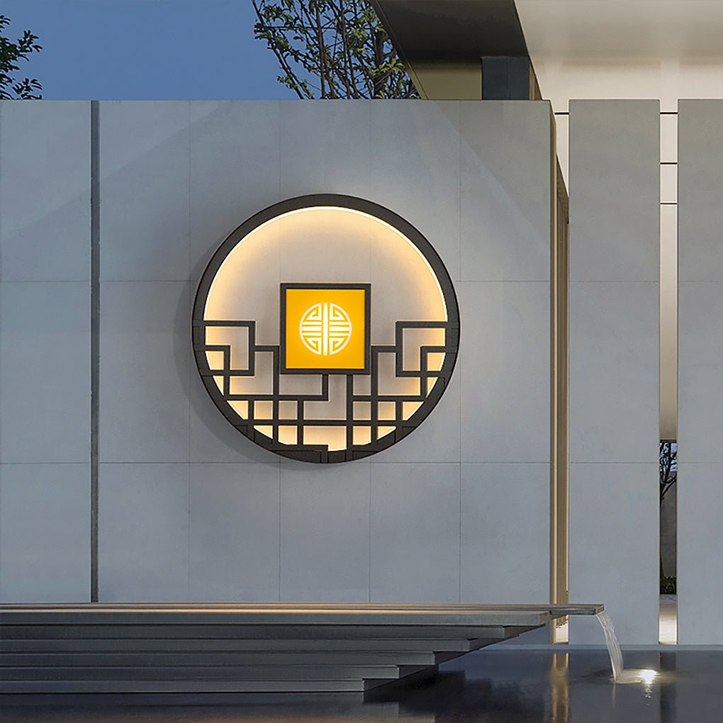 Round Retro Hollow Outdoor Wall Sconce — Stainless Steel, LED 15–35W, IP54, 14" to 47"