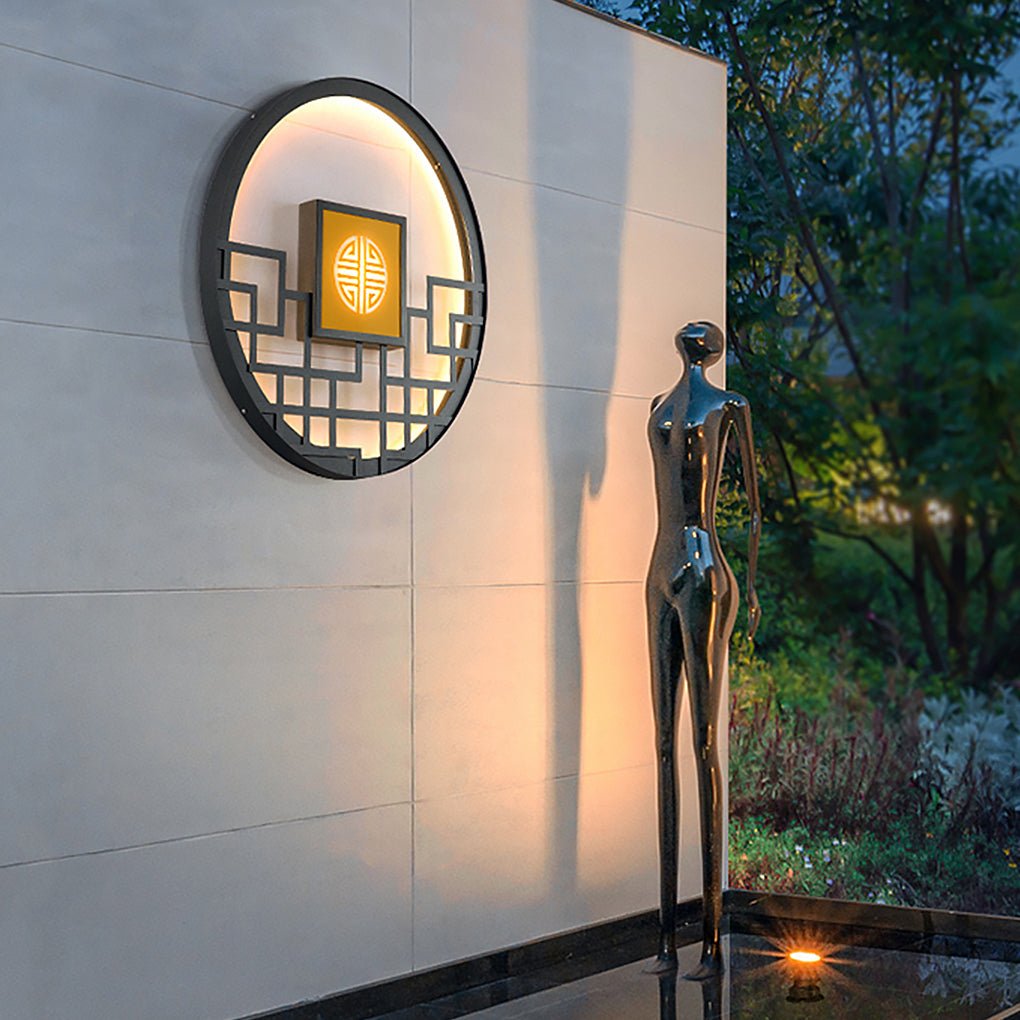 Round Retro Hollow Outdoor Wall Sconce — Stainless Steel, LED 15–35W, IP54, 14" to 47"