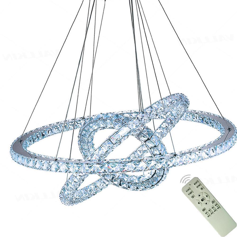 Three-Ring Crystal LED Chandelier — Gold, Modern, 78W, 31" Diameter, 47" Cord, 3000K/6000K