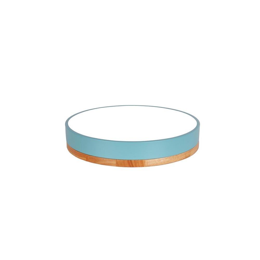 Circular Drum LED Flush-Mount Ceiling Light — Metal and Wood, 16", Three-Color Dimming, Remote Control