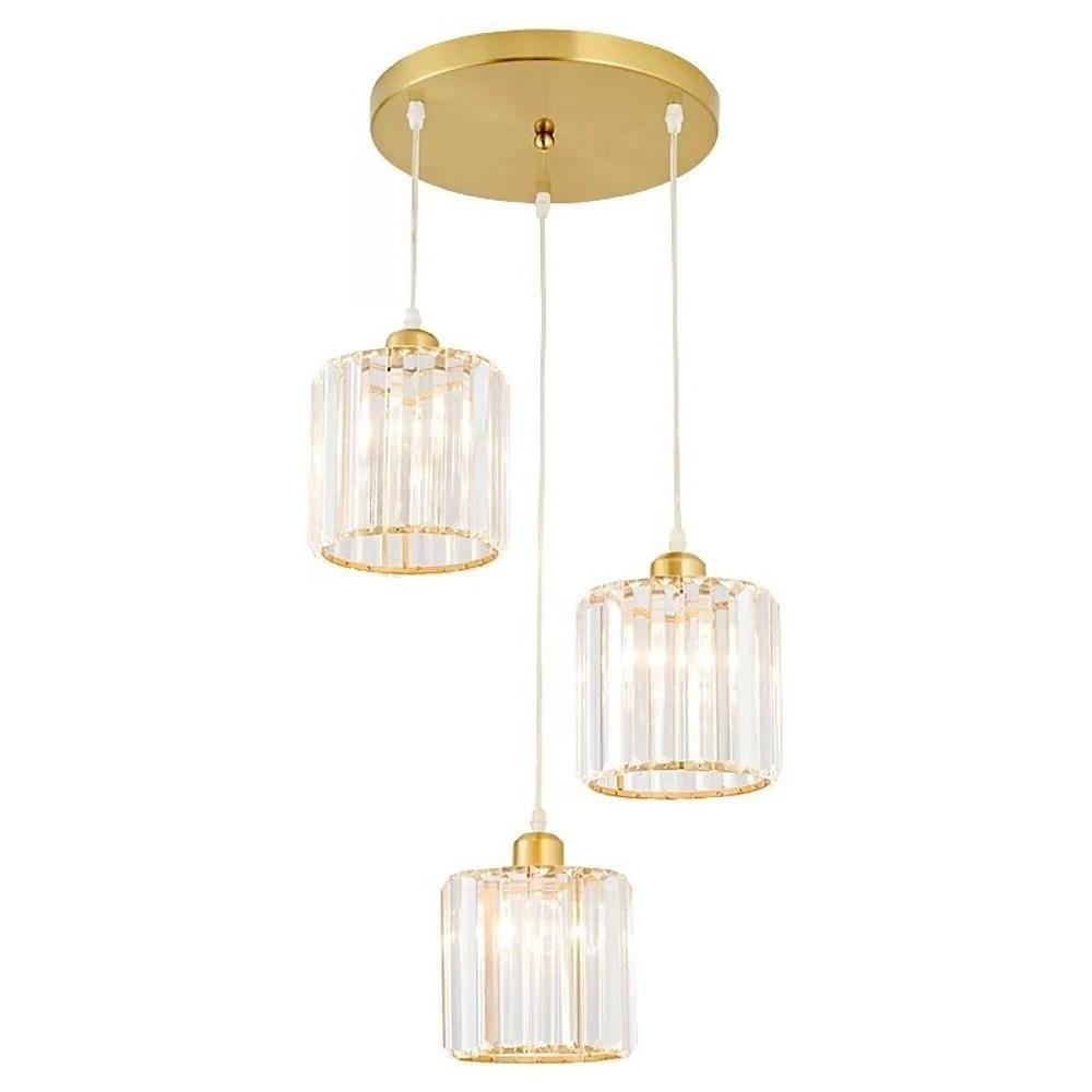 3-Light Crystal Island Lantern Chandelier — Metal, Chrome / Gold, LED 3000K, 39" Adjustable Chain