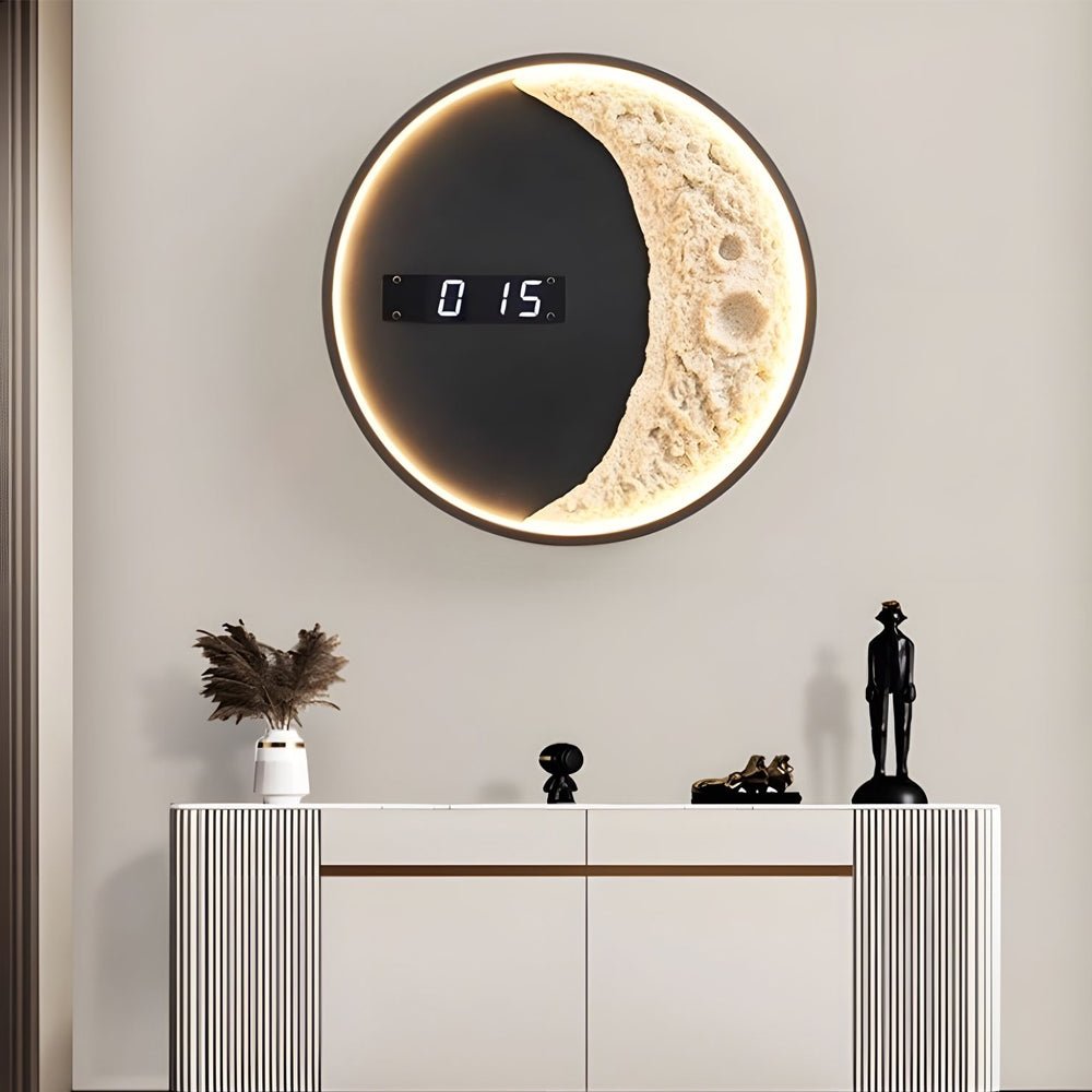 astronaut decor moon led wall light with digital clock 3 color wall lamp