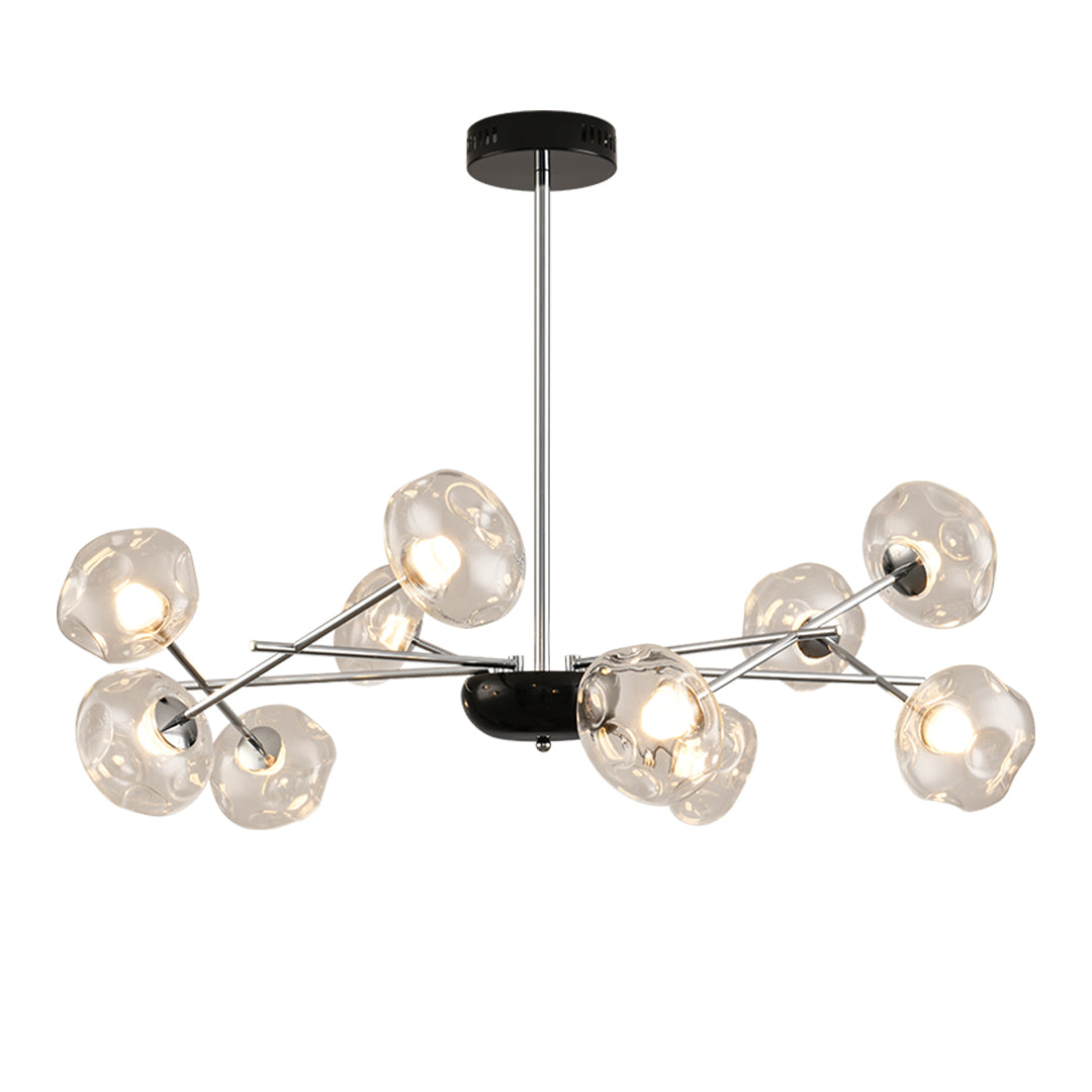 Magic Bean LED Chandelier — Iron with Pleated Glass Shades, Tri-Color Dimmable, RA≥97, 6-, 8-, or 10-Light