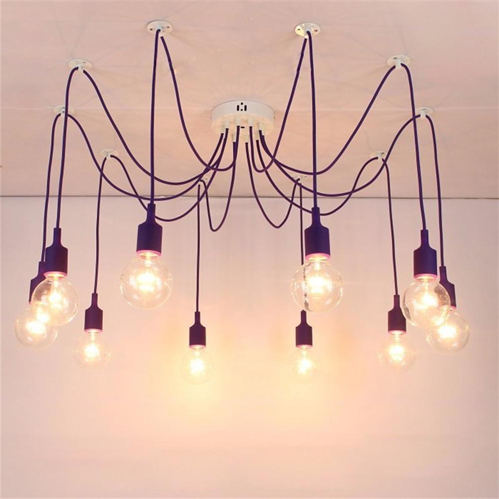 10-Head Cluster Spider Multi-Light Pendant — Aluminum, Fabric Cable, Acrylic Shades, 40W LED, DIY Adjustable, Industrial or Modern