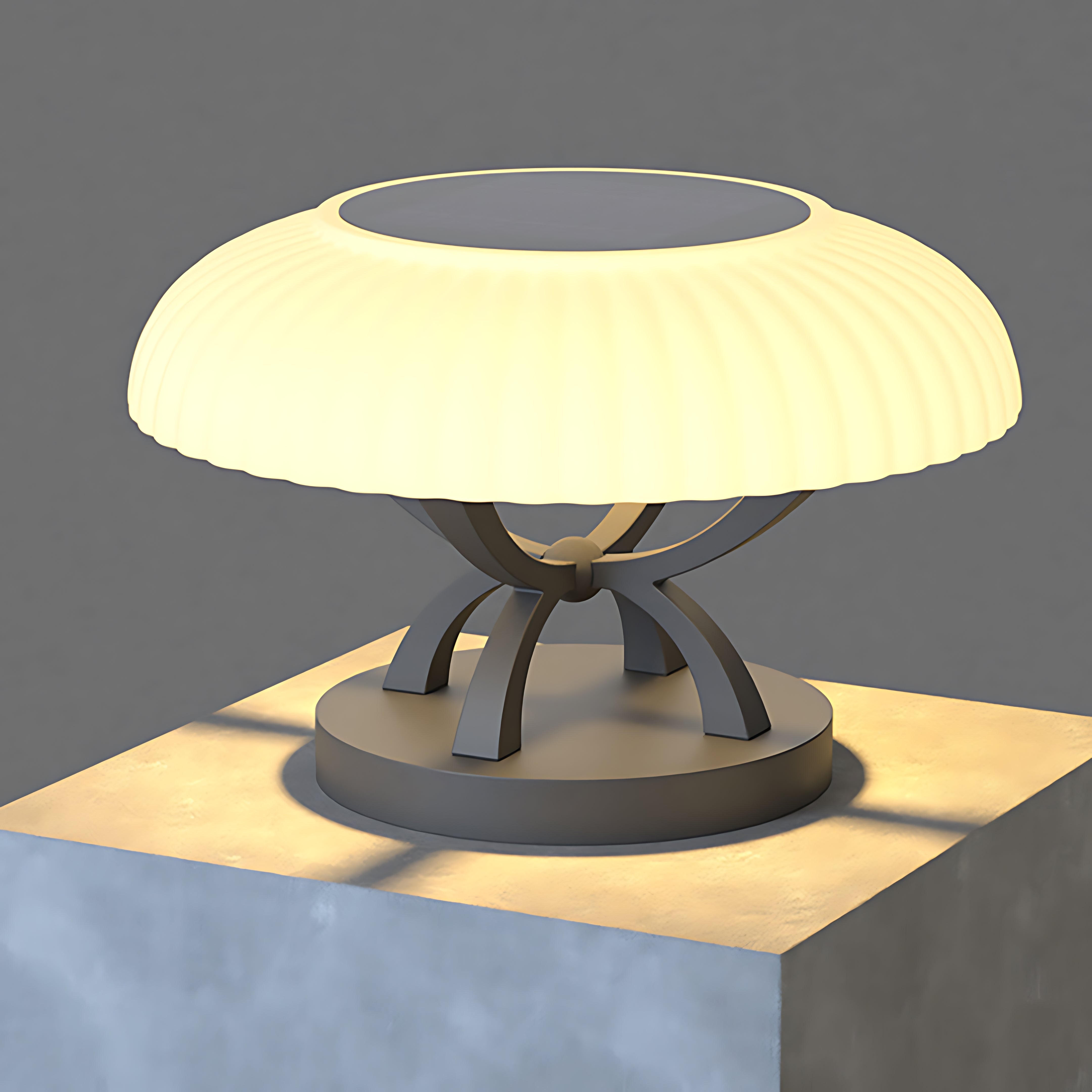 Modern Arc Column Pillar Light — Stainless Steel, PE Shade, LED 3000K, IP65, Solar / Hardwired