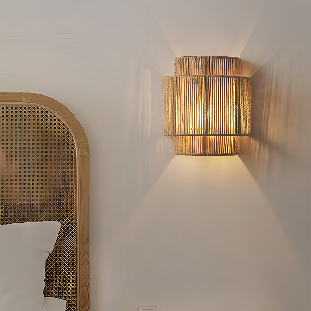 Wabi-Sabi Wall Sconce — Hemp Rope and Metal, E27, 3000K Warm LED, 9" × 9.8"