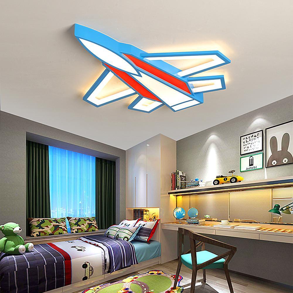 Cartoon Airplane LED Flush-Mount Ceiling Light — Metal & Acrylic, Tri-Color Dimming, Remote Control, Kids' Room