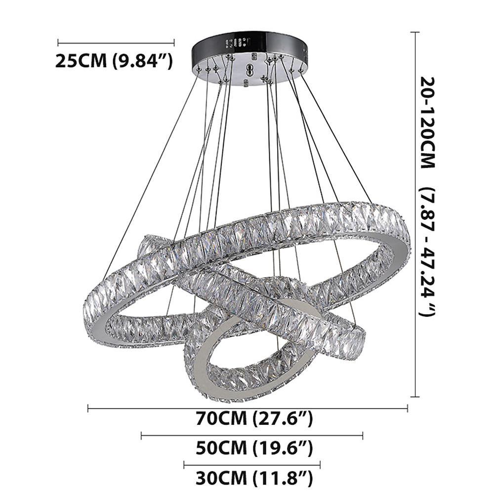 Interwoven Circle Crystal Chandelier — Metal and Crystal, 1-Light LED, 67.5W, 3000K–6000K, 47" Adjustable Cord, Foyer