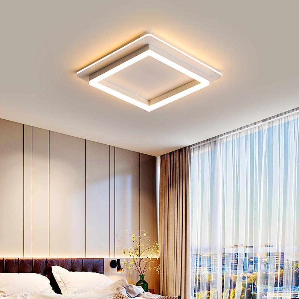 Square Modern LED Flush-Mount Ceiling Light, Set of 2 — Metal, Acrylic Shade, 36W, 16", Dual Color Temperature