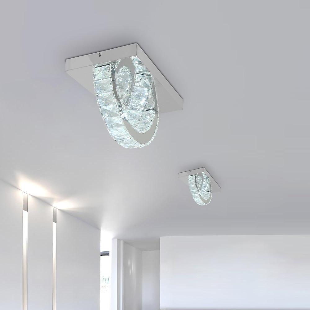 Semicircular Crystal Flush-Mount Ceiling Light — Metal, LED, 14" Wide, 3000K / 3000K+6000K