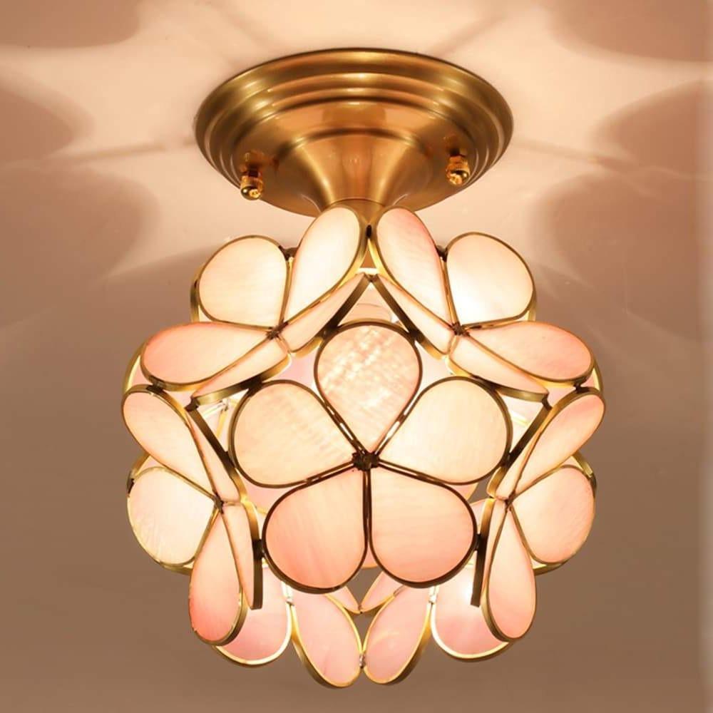 Flower Glass Flush-Mount Ceiling Light — Copper Brass Finish, LED, 8" Diameter