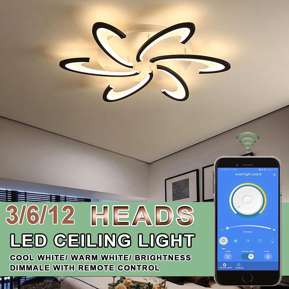 Geometric Flower LED Flush-Mount Ceiling Light — Acrylic & Aluminum, 3-Step Dimming, 3000K–7000K, 3-Light / 6-Light / 12-Light