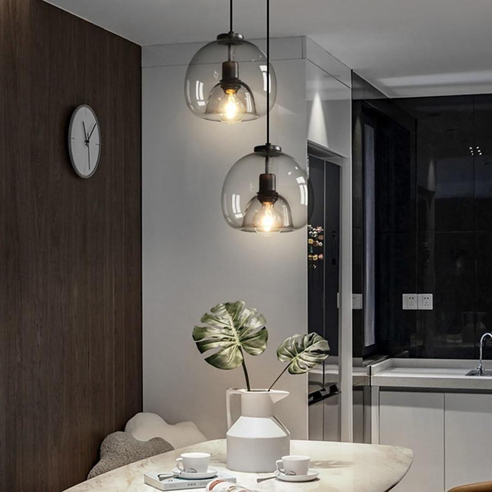 Smoked Round Mini Pendant — Metal and Glass, Vintage Industrial, 1-Light E26/E27, 9" Shade