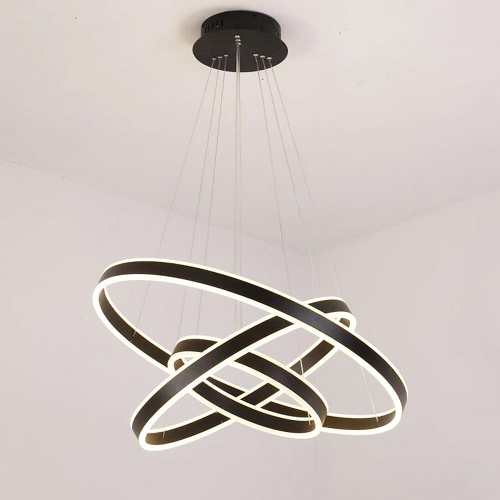 Interwoven 3-Ring Modern Chandelier — Aluminum & Acrylic, LED Dimmable, 31" Adjustable