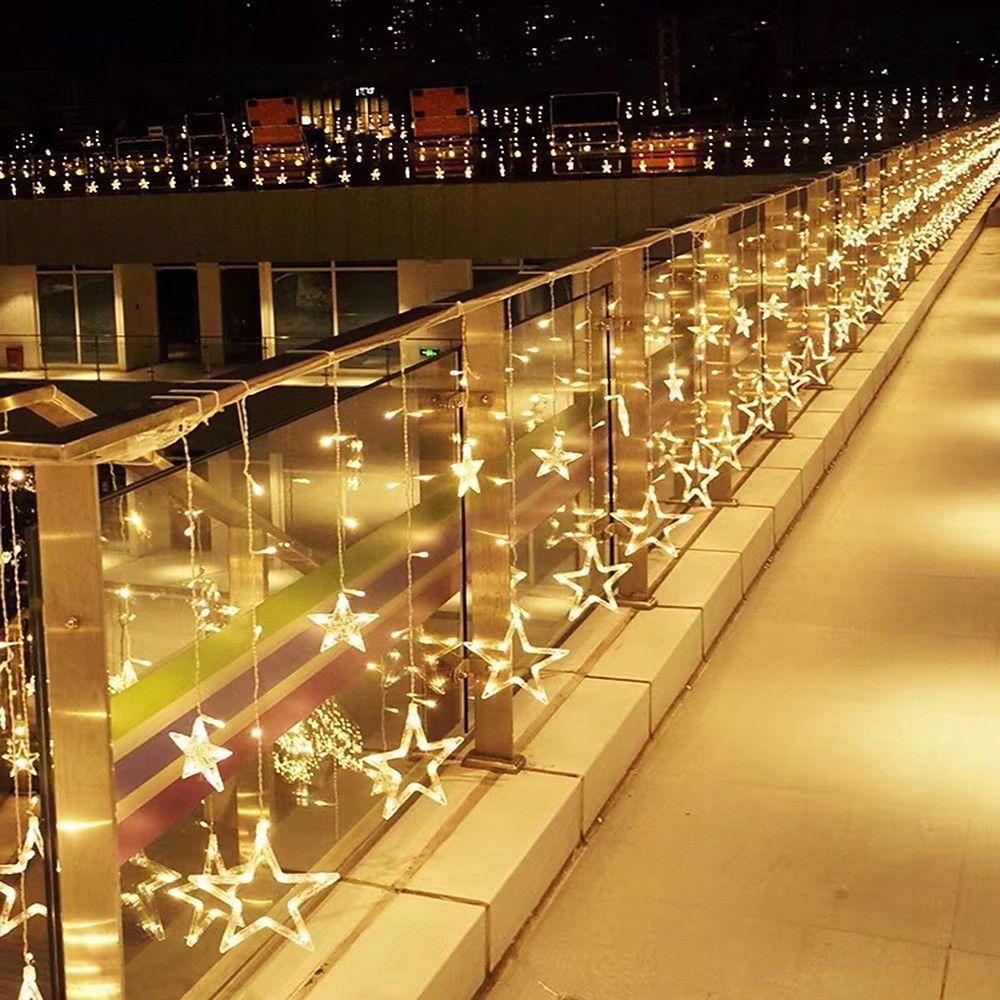 Acrylic Star LED Curtain String Lights — 216 Bulbs, 8.2 ft, 8 Modes, IP44, Warm White
