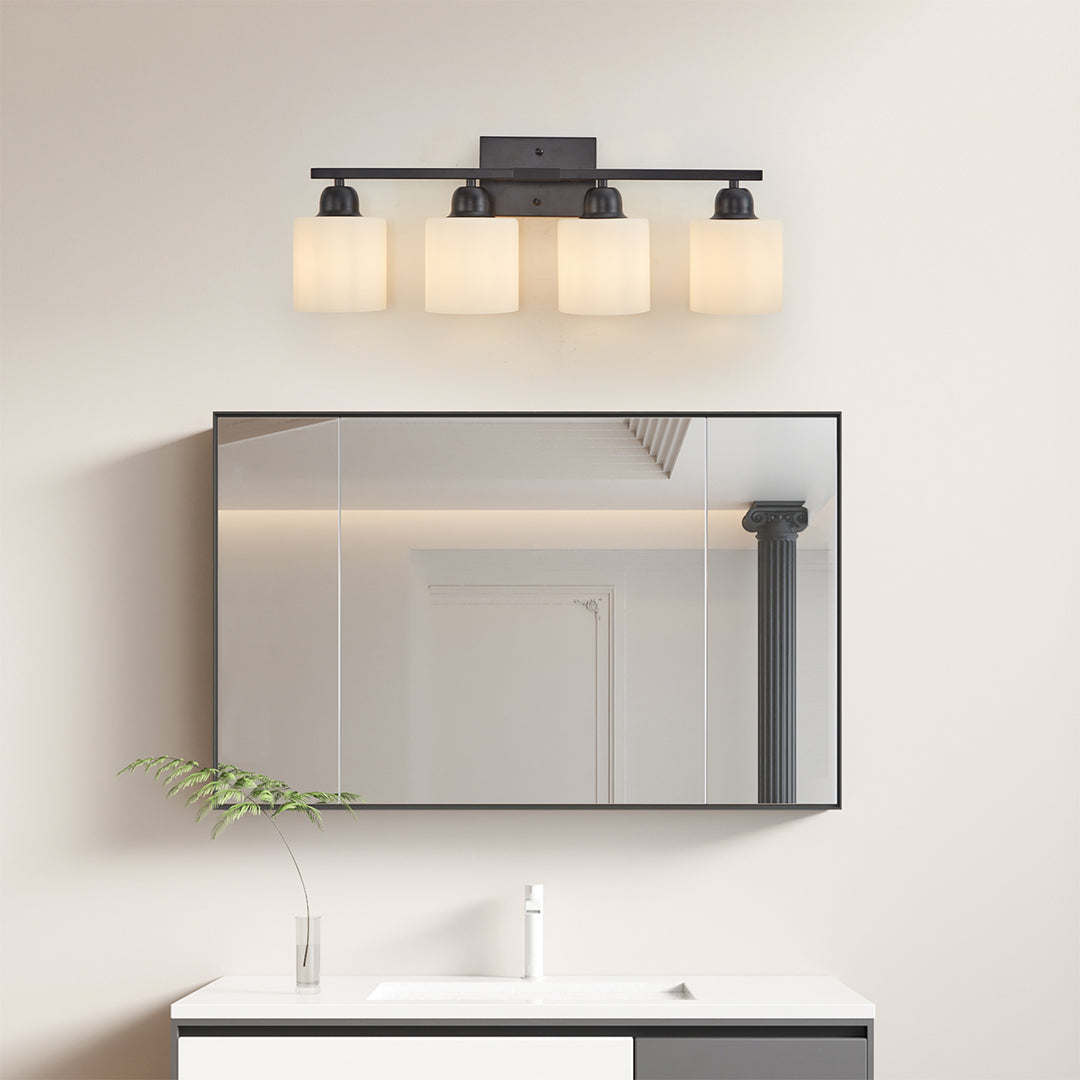 Minimalist Bathroom Vanity Light — Creamy White Glass, Metal Frame, E26, 4/5/6/8/10-Light, Matte Black / Sand Nickel / Copper