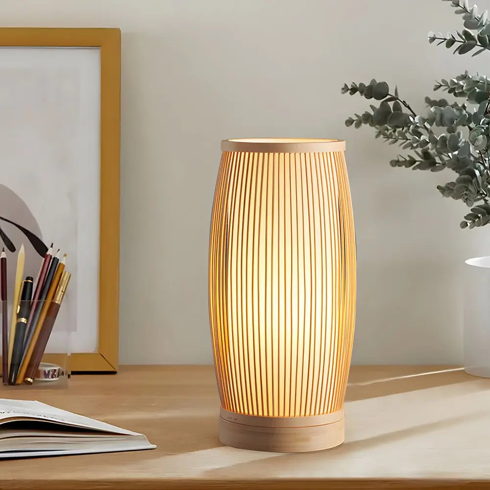 Bamboo LED Table Lamp with Japanese Lantern Design Luxe