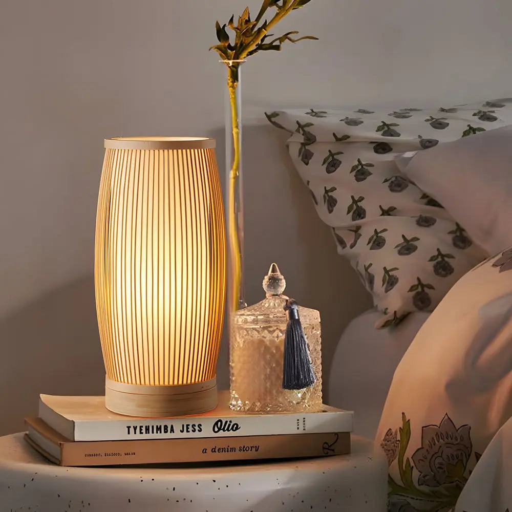 Bamboo LED Table Lamp with Japanese Lantern Design Luxe