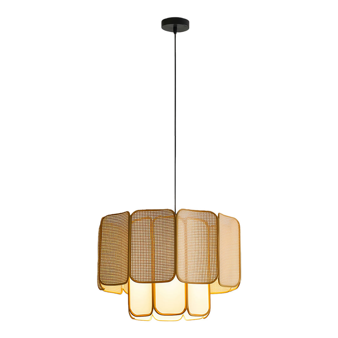 Wabi-Sabi Bamboo & Rattan Pendant — Handwoven, LED E27, 59.1" Adjustable Cord, Natural or Coffee Brown, 4 Sizes