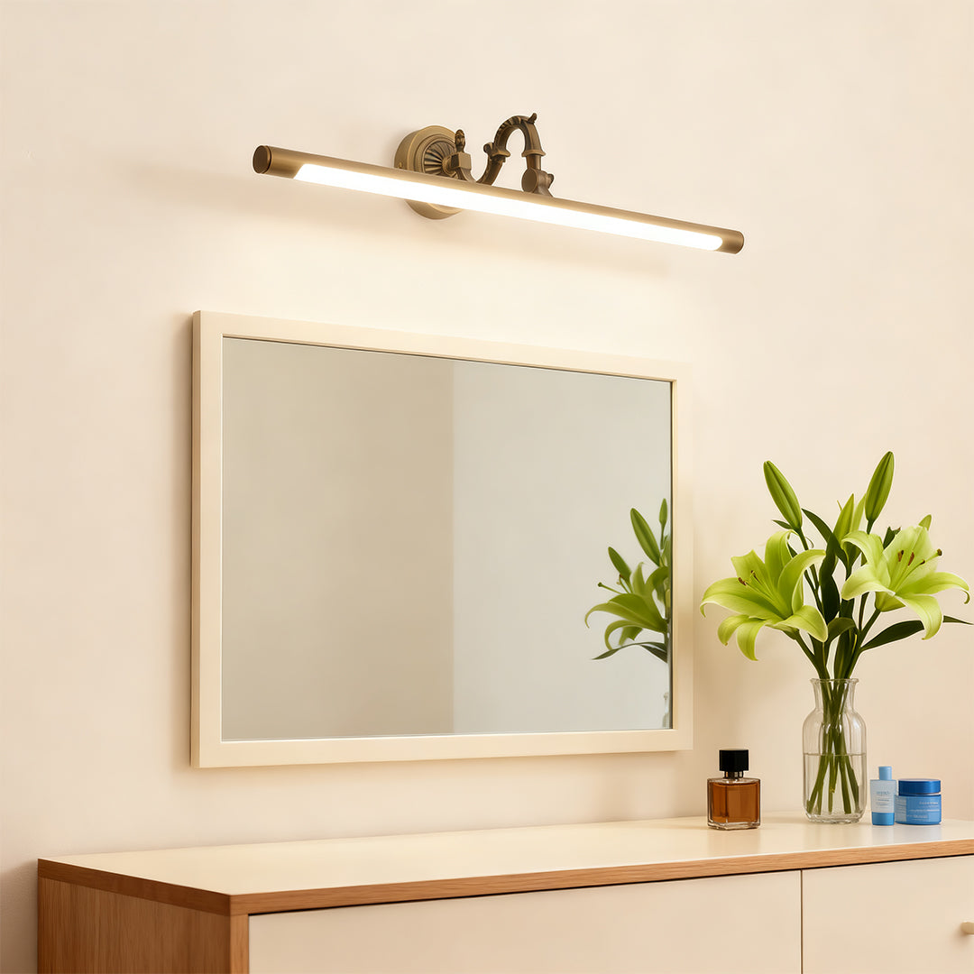 Brass Tube LED Vanity Light Bar — Full Copper, 8W/12W/16W, Dual Color Temperature, 45cm/58cm/75cm