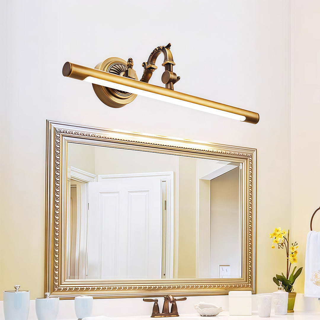 Brass Tube LED Vanity Light Bar — Full Copper, 8W/12W/16W, Dual Color Temperature, 45cm/58cm/75cm