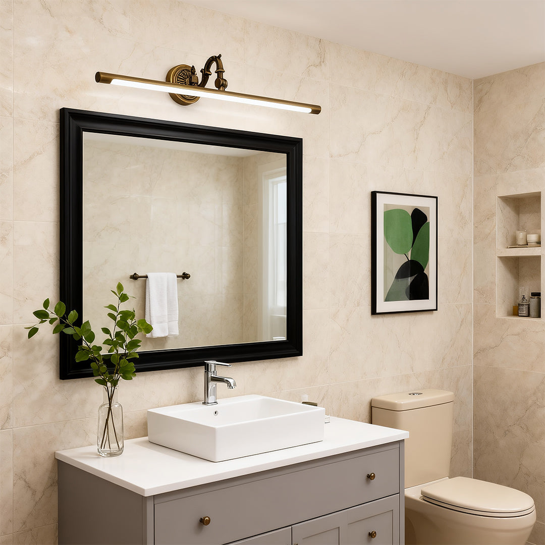 Brass Tube LED Vanity Light Bar — Full Copper, 8W/12W/16W, Dual Color Temperature, 45cm/58cm/75cm