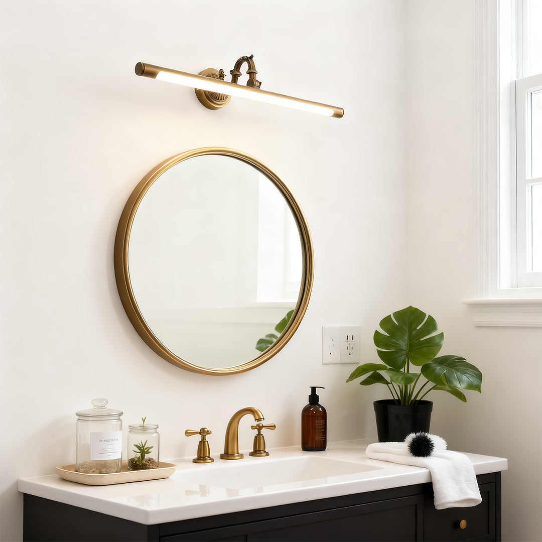 Brass Tube LED Vanity Light Bar — Full Copper, 8W/12W/16W, Dual Color Temperature, 45cm/58cm/75cm