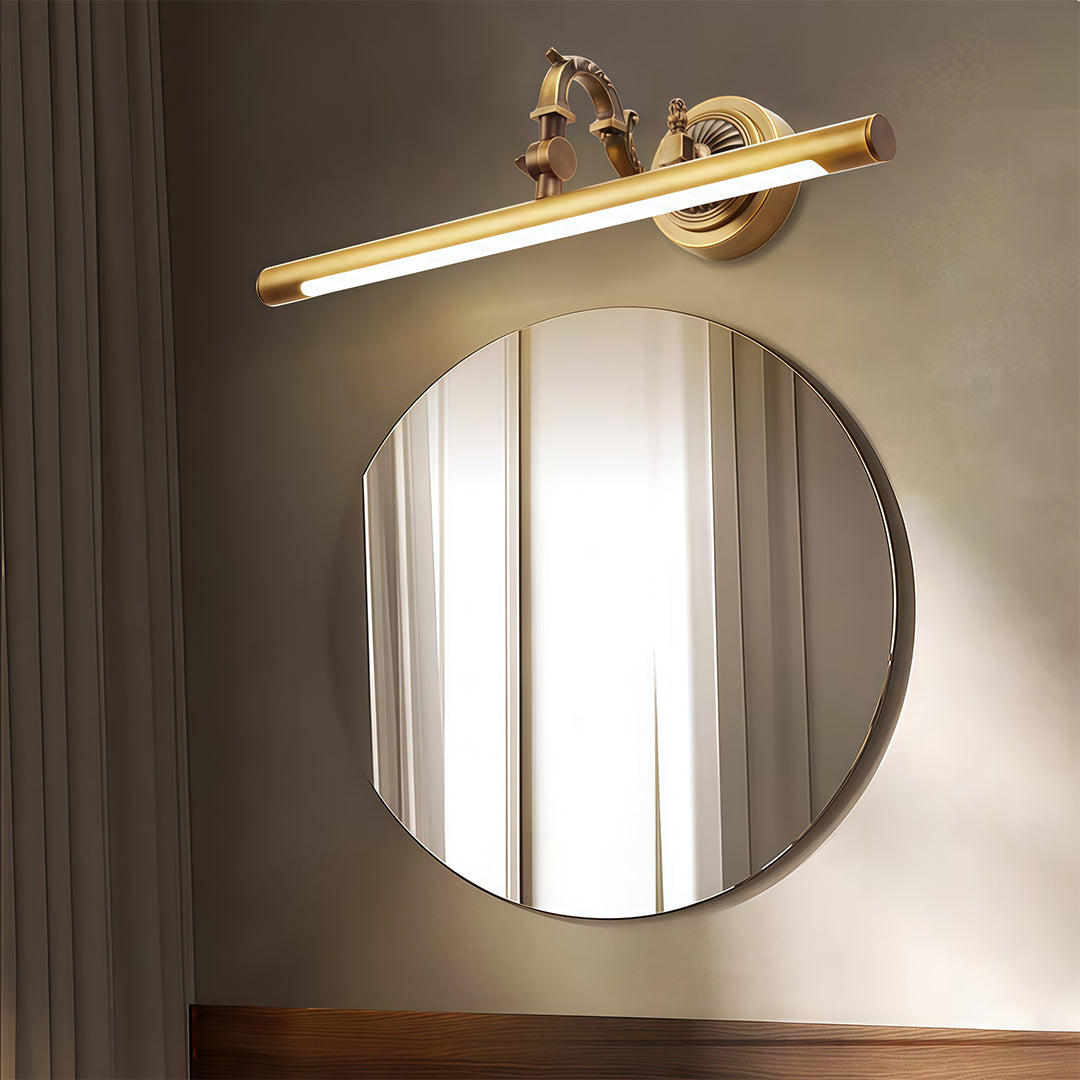 Brass Tube LED Vanity Light Bar — Full Copper, 8W/12W/16W, Dual Color Temperature, 45cm/58cm/75cm