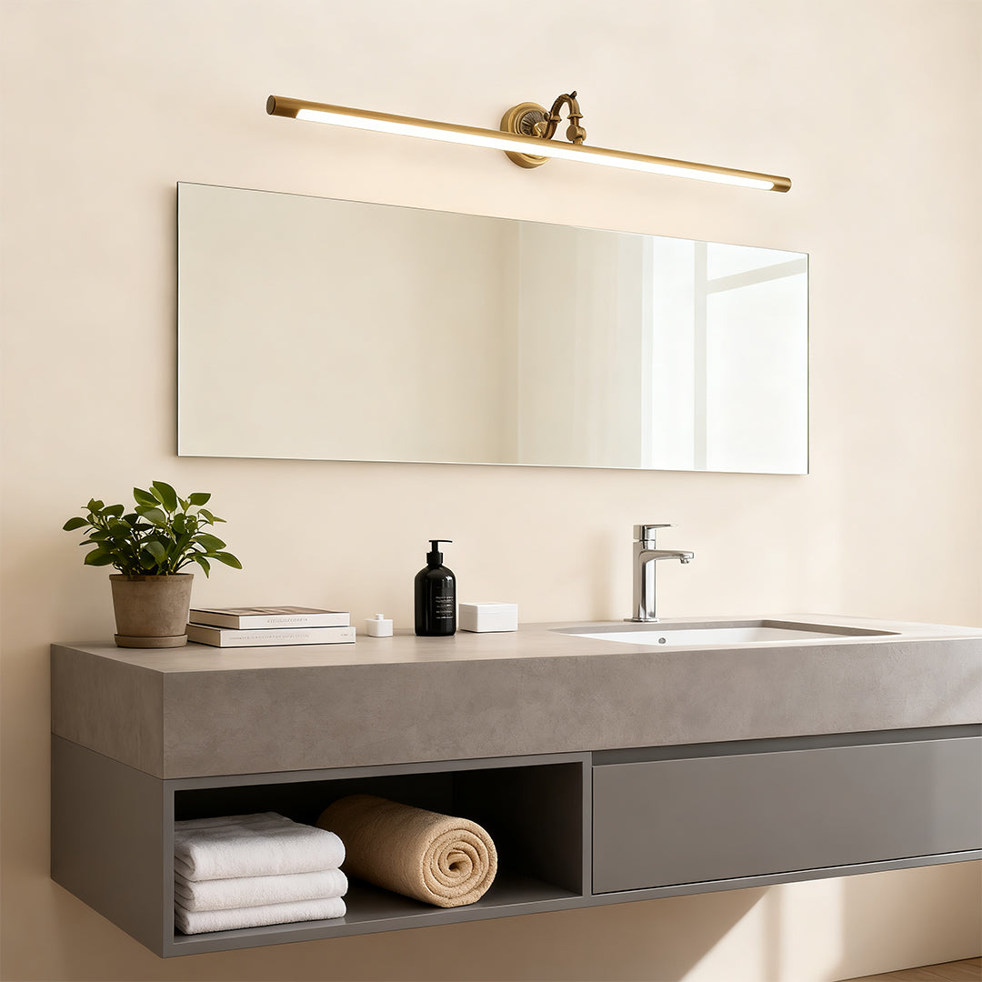 Brass Tube LED Vanity Light Bar — Full Copper, 8W/12W/16W, Dual Color Temperature, 45cm/58cm/75cm
