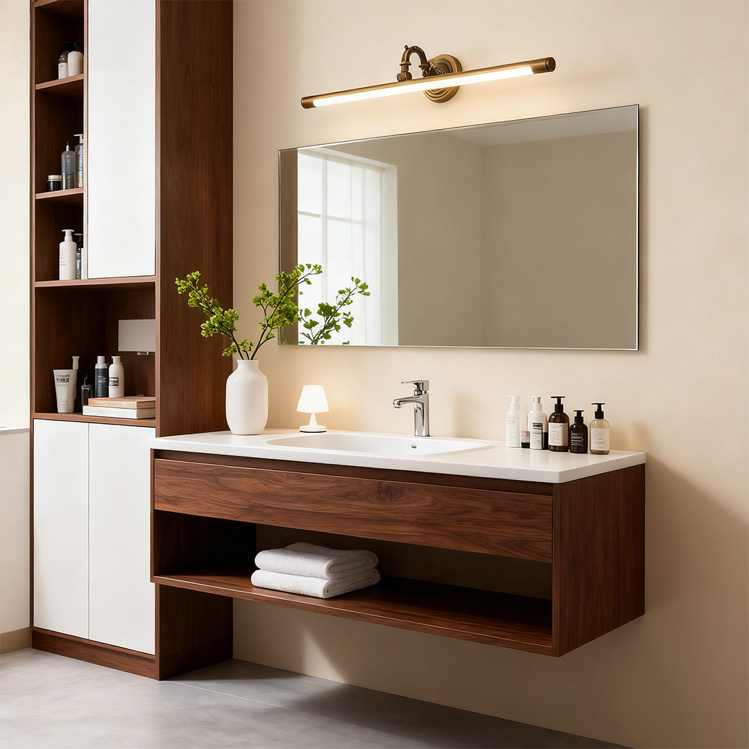 Brass Tube LED Vanity Light Bar — Full Copper, 8W/12W/16W, Dual Color Temperature, 45cm/58cm/75cm