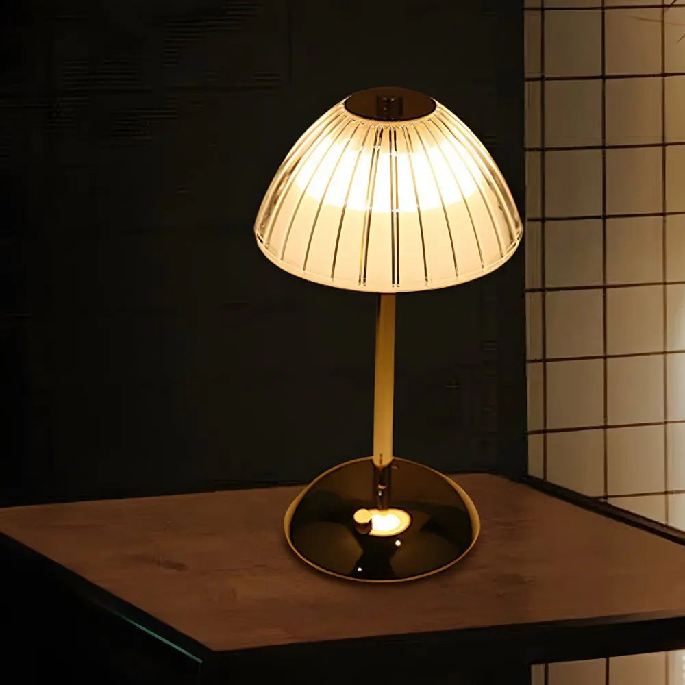 Brushed Brass Metal Table Lamp with Battery-Operated LED Luxe