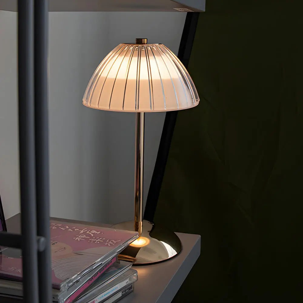 Brushed Brass Metal Table Lamp with Battery-Operated LED Luxe