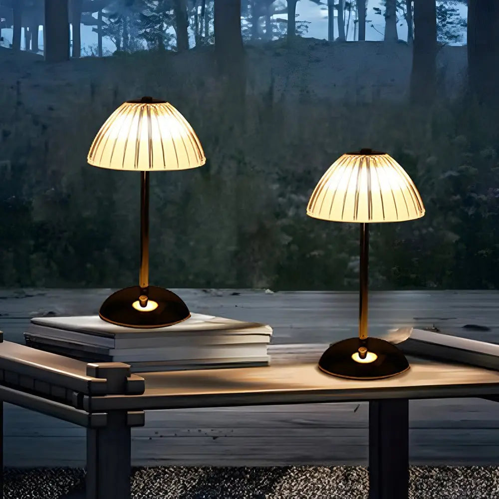 Brushed Brass Metal Table Lamp with Battery-Operated LED Luxe