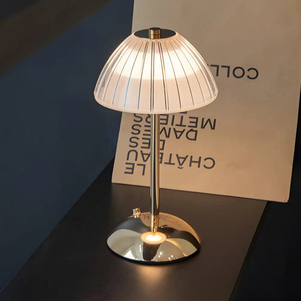 Brushed Brass Metal Table Lamp with Battery-Operated LED Luxe