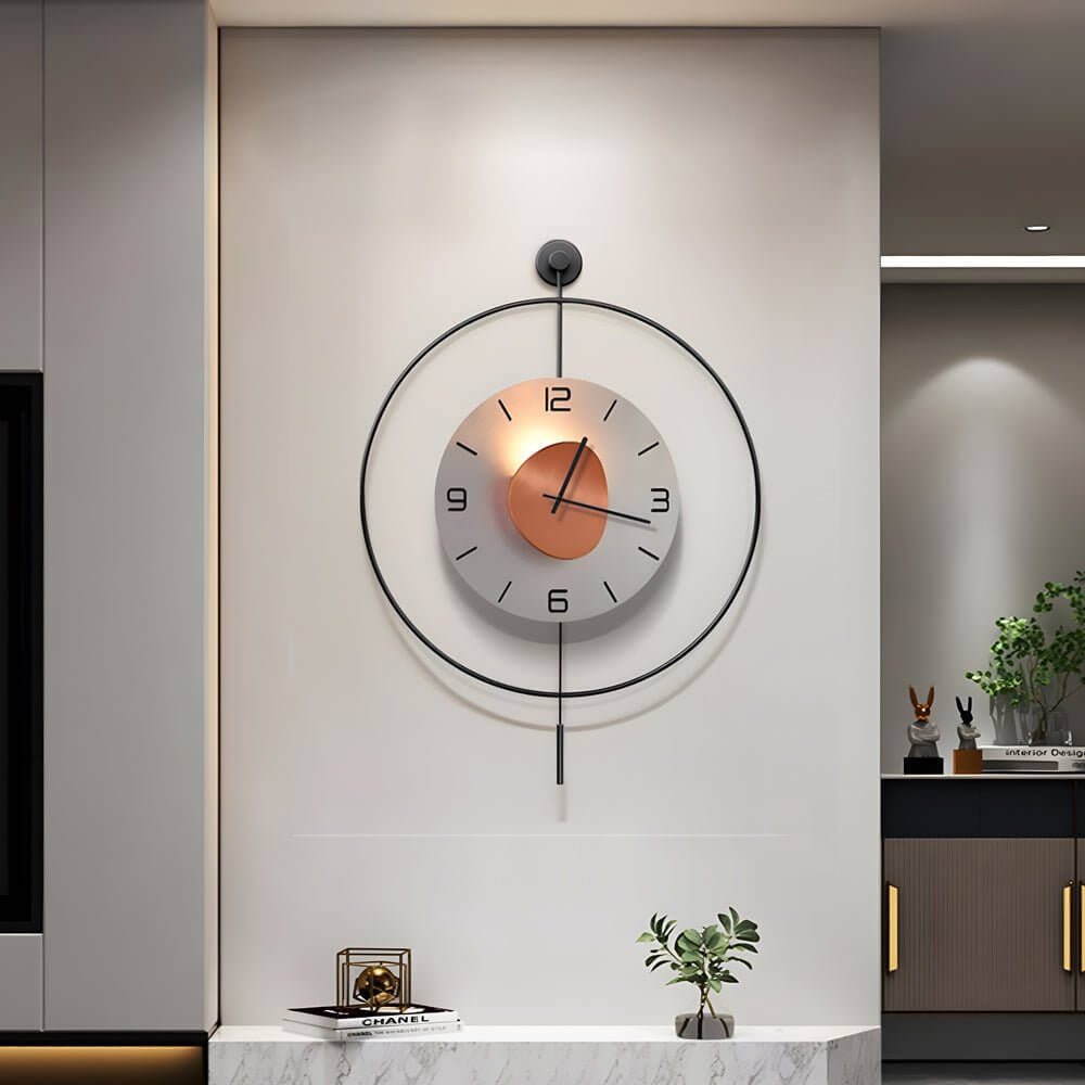 Round LED Metal Wall Clock with Battery Operation for Hanging