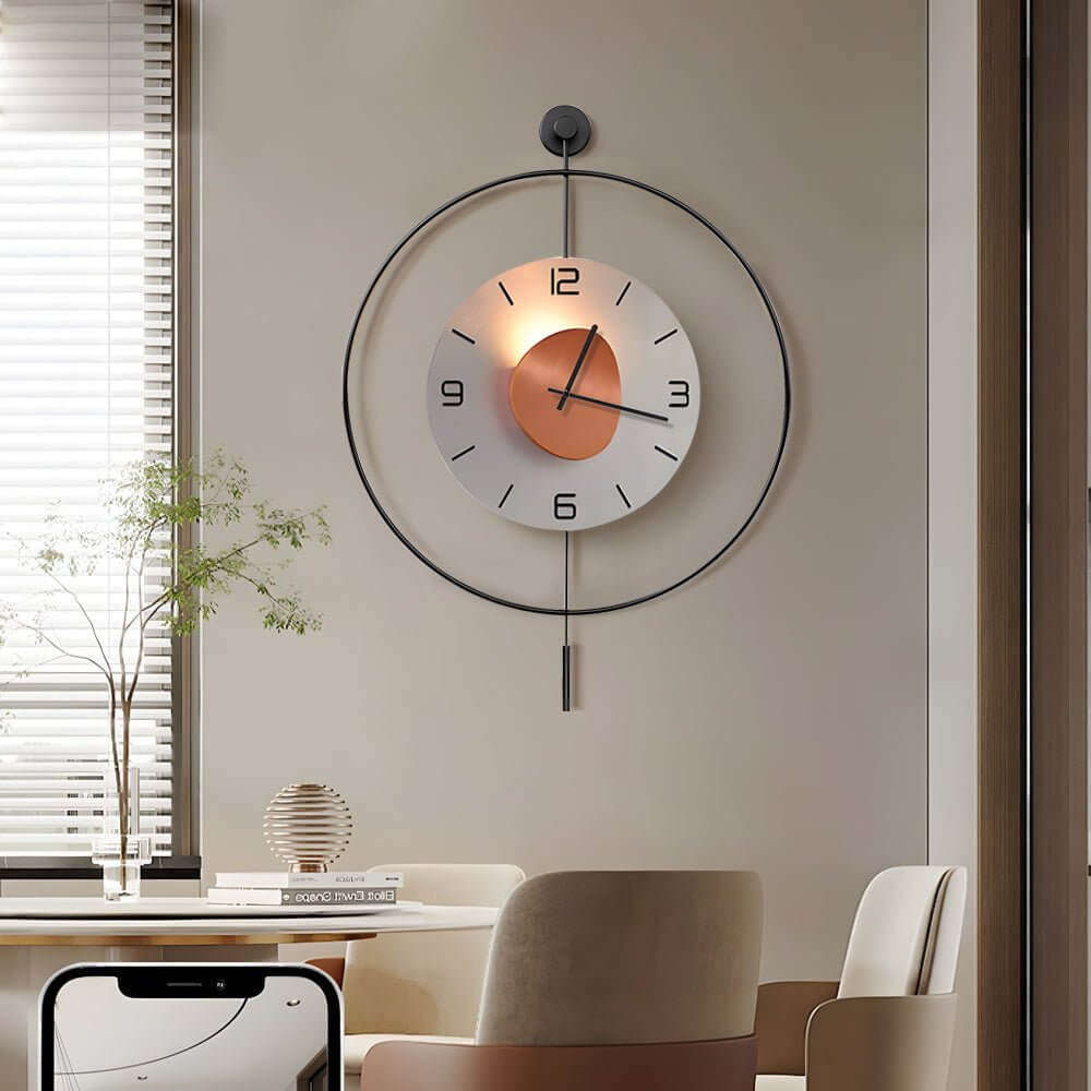 Round LED Metal Wall Clock with Battery Operation for Hanging