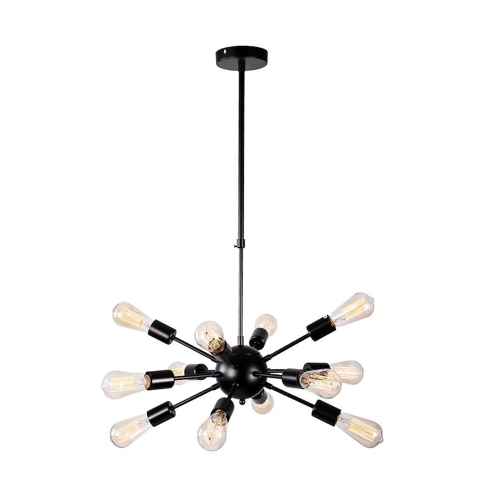 Sputnik Chandelier — Metal, Chrome or Black, 12-Light, 60W, 28" Adjustable Cord, Dining Room / Kitchen