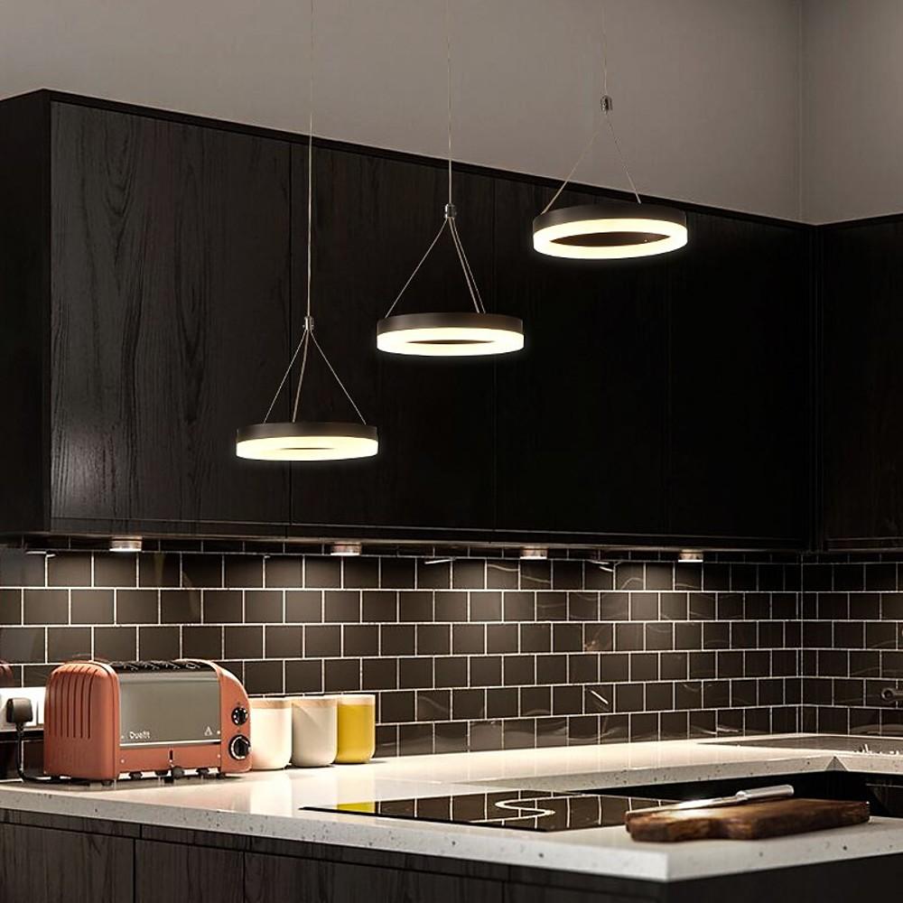 Modern 3-Light Adjustable Ring Pendant Chandelier — Aluminum & Acrylic, LED Dimmable, 24", Remote Control