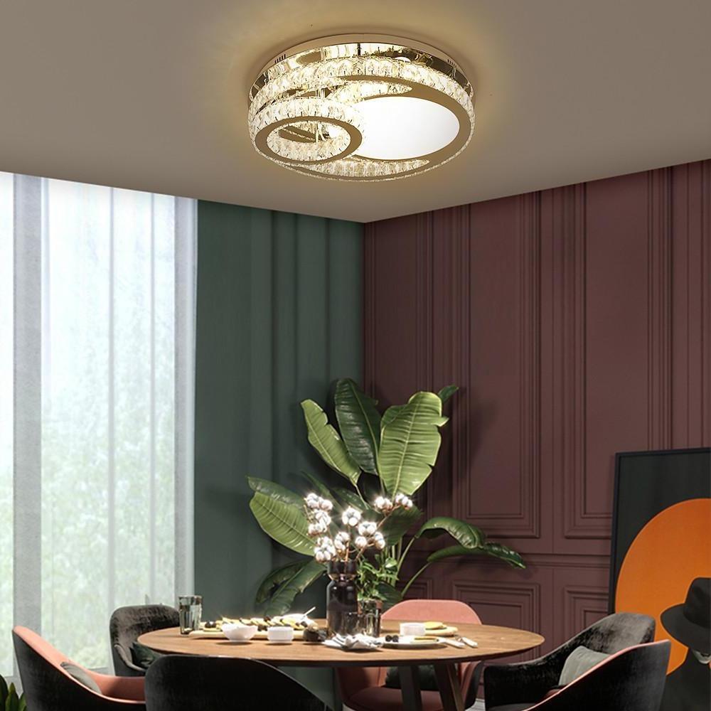 Overlapping Circles Crystal Flush-Mount Ceiling Light — Stainless Steel, LED, 20" Diameter