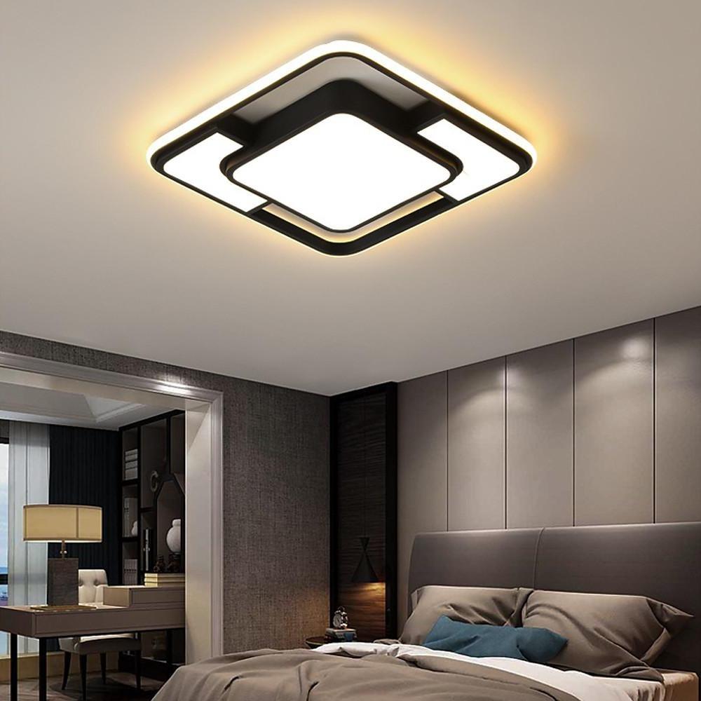 Square Geometric LED Flush-Mount Ceiling Light — Acrylic, 3-Step Dimming, Remote Control, Black or Gold
