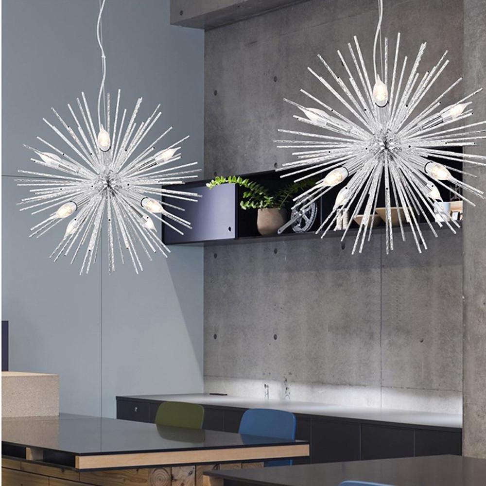 Geometric Starburst Chandelier — Metal, 8-Light Sputnik, Gold or Chrome, 22" Diameter