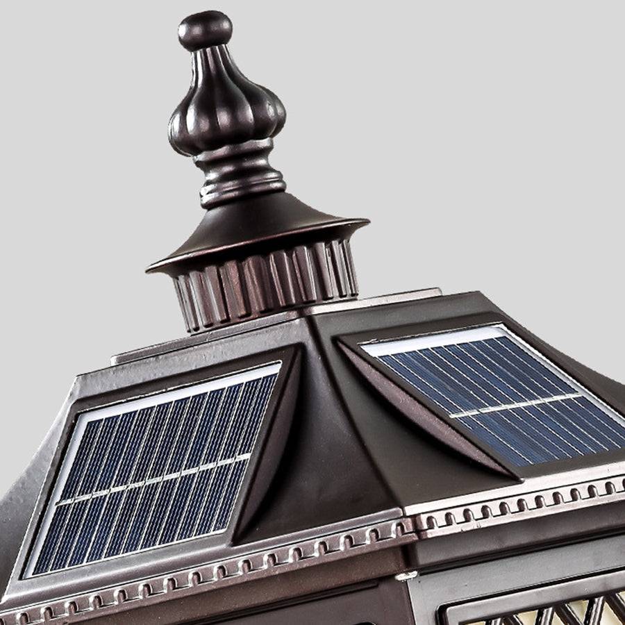 Lantern-Style Outdoor Pillar Light — Aluminum & Glass, Solar or Hardwired, 3-Step Dimming (3000K/4500K/6000K), IP65, E27