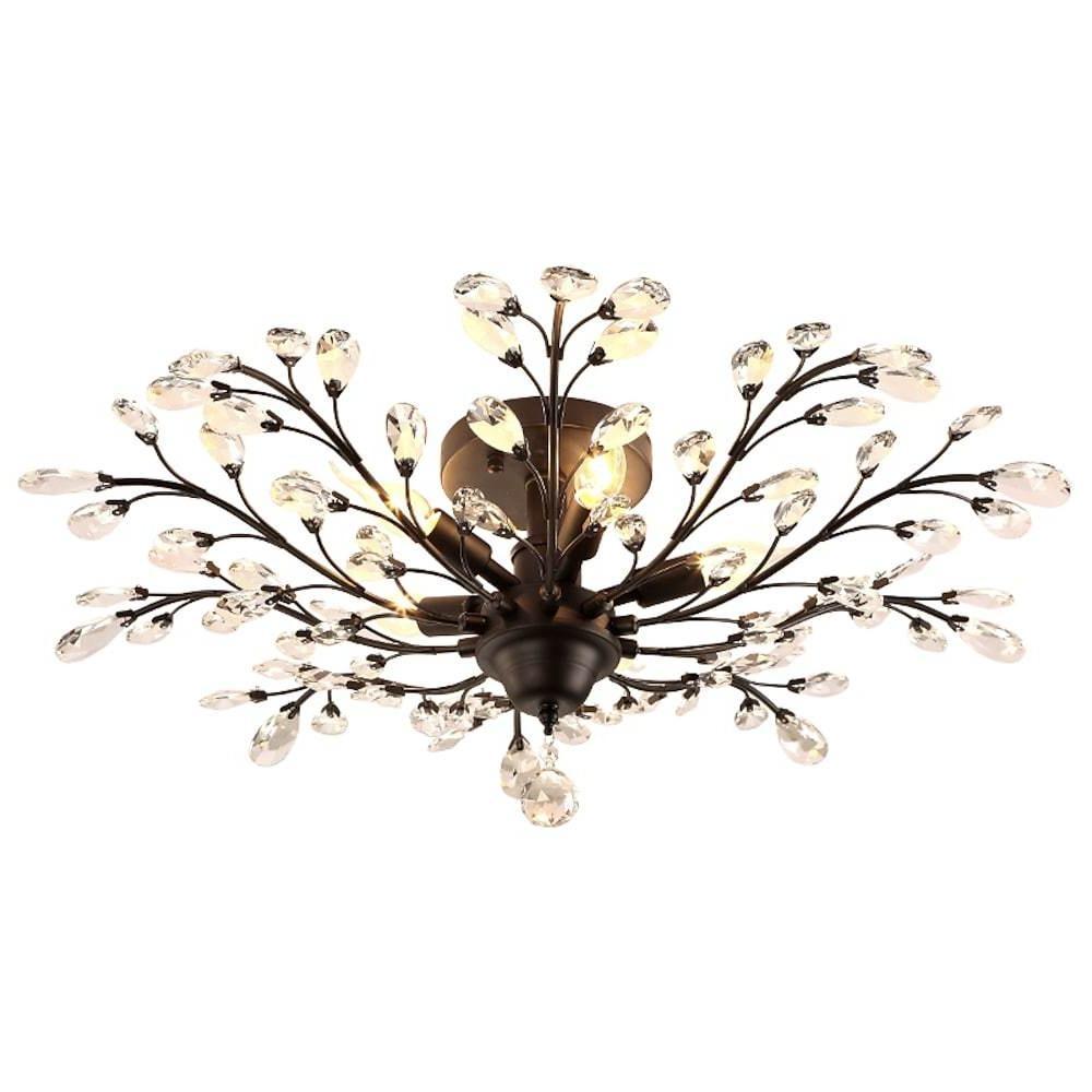 Crystal Flower Chandelier — Metal, Clear Crystal, E12/E14 LED, 4-, 5-, or 6-Light, 24" Diameter