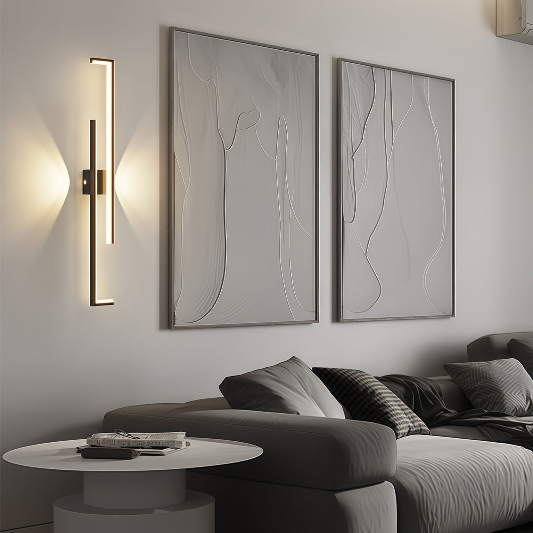 Minimalist Long Bar Wall Sconce — Iron and Acrylic, LED, 3-Step Dimming, Black or Gold, 23.6"–47.2"