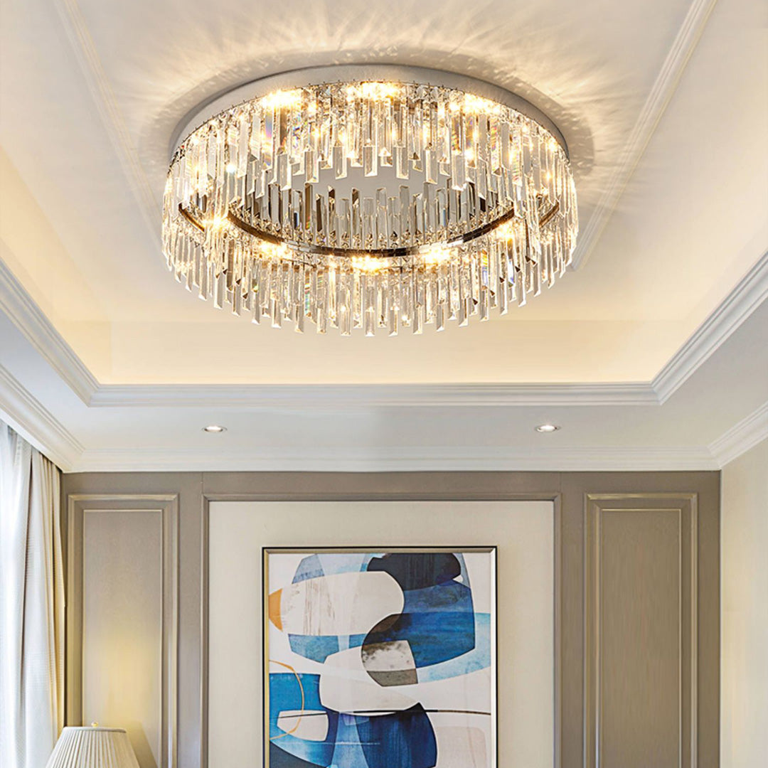 Minimalist Round Crystal Flush Mount — Stainless Steel, K9 Crystal, 3-Step Dimming, E14, 19.7"–31.5"