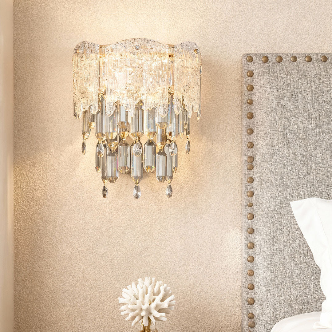 Crystal Wall Sconce — Champagne Gold Carbon Steel, LED, 10W, Three-Color Dimming (3000K/4000K/6000K), 31.5" Adjustable Rope